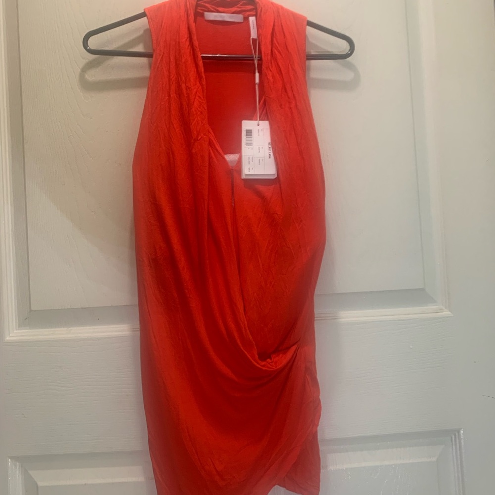 Vibrant Red Sleeveless Helmut Lange overlap top